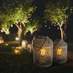 Näve Dekoleuchte Korb Braun Mit Solar-LED-Kerze 29 Cm -Globo Deutschland Verkaufsgeschäft 4003222882658 3065 03