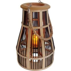 Näve Dekoleuchte Korb Schwarz Natur 34,5 Cm Inkl. LED-Solar-Kerze -Globo Deutschland Verkaufsgeschäft 4003222885017 3065 CU 4