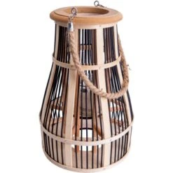 Näve Dekoleuchte Korb Schwarz Natur 34,5 Cm Inkl. LED-Solar-Kerze