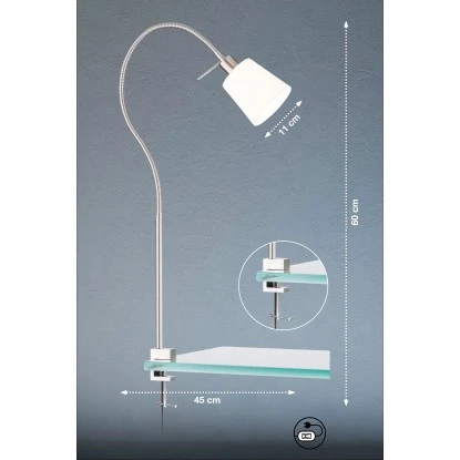 Fischer & Honsel Klemmleuchte Jam 1-flammig Nickelfarben/Weiß 2 Fischer & Honsel Klemmleuchte Jam 1-flammig Nickelfarben/Weiß – Bild 2