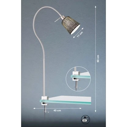 Fischer & Honsel Klemmleuchte Jam 1-flammig Nickelfarben/Grau 3 Fischer & Honsel Klemmleuchte Jam 1-flammig Nickelfarben/Grau – Bild 3