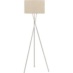 Fischer & Honsel Stehleuchte Wotan 3-flammig Nickelfarben/Sand Leinen