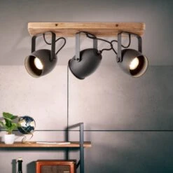 Brilliant Spotbalken Crowton 3-flammig Kohlenschwarz Und Holz