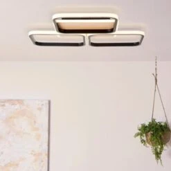 Brilliant LED-Deckenleuchte Dennet 62 Cm X 62 Cm 3-flammig Schwarz Und Holz