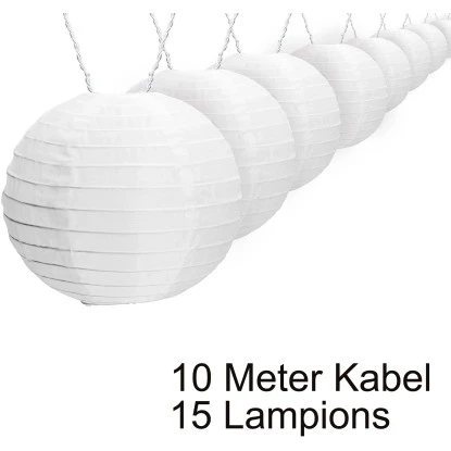 Amare LED-Lichterkette Mit 15 XXL-Lampions Ø 15 Cm Solarbetrieb Weiß 7 M 4 Amare LED-Lichterkette Mit 15 XXL-Lampions Ø 15 Cm Solarbetrieb Weiß 7 M – Bild 4