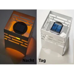 Amare LED-Solargartenfeuer Eckig Weiß Mit Flammeneffekt -Globo Deutschland Verkaufsgeschäft 4251083908042 4655 04