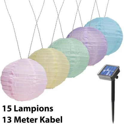 Amare LED-Lichterkette Mit 15 XXL-Lampions Ø 15 Cm Solarbetrieb Pastell 7 M 1 Amare LED-Lichterkette Mit 15 XXL-Lampions Ø 15 Cm Solarbetrieb Pastell 7 M