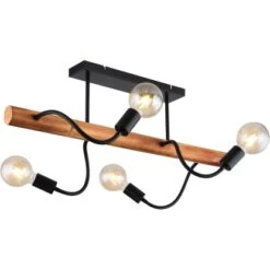 Globo Deckenleuchte Juliane 4-flammig Metall Schwarz Holz Dunkelbraun