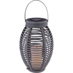 Globo LED-Solaraußenleuchte Laterne Mit Feuereffekt Kunststoff Grau Rattanoptik