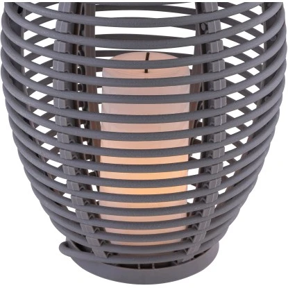 Globo LED-Solaraußenleuchte Laterne Mit Feuereffekt Kunststoff Grau Rattanoptik 2 Globo LED-Solaraußenleuchte Laterne Mit Feuereffekt Kunststoff Grau Rattanoptik – Bild 2