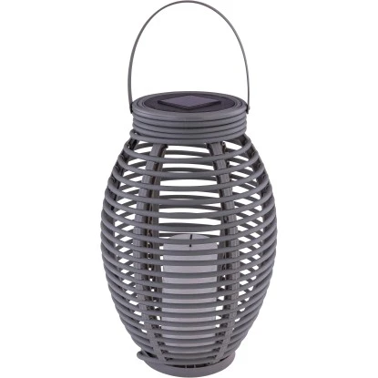 Globo LED-Solaraußenleuchte Laterne Mit Feuereffekt Kunststoff Grau Rattanoptik 6 Globo LED-Solaraußenleuchte Laterne Mit Feuereffekt Kunststoff Grau Rattanoptik – Bild 6