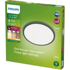 Philips ScenceSwitch LED-Deckenleuchte, Superslim 3-in-1 Schwarz 15W 1300lm -Globo Deutschland Verkaufsgeschäft 8719514417977 4795 02