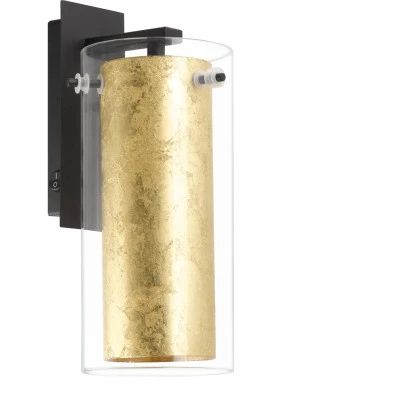 Eglo Wandleuchte Pinto 1-flammig Schwarz-Gold Klar E27 40 W 1 Eglo Wandleuchte Pinto 1-flammig Schwarz-Gold Klar E27 40 W