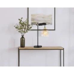 Globo Tischlampe Comma 1-flammig Schwarz-Gold 340 X 180 X 550 Mm