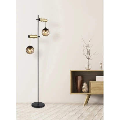 Globo Stehlampe Fitz 2-flammig Schwarz Matt-Gold Rauchfarben 510 X 250 X 1680 Mm 1 Globo Stehlampe Fitz 2-flammig Schwarz Matt-Gold Rauchfarben 510 X 250 X 1680 Mm