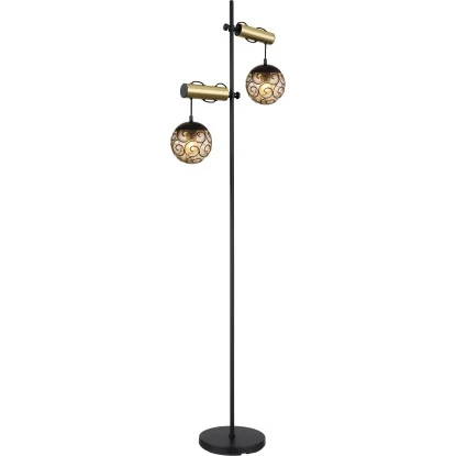 Globo Stehlampe Fitz 2-flammig Schwarz Matt-Gold Rauchfarben 510 X 250 X 1680 Mm 2 Globo Stehlampe Fitz 2-flammig Schwarz Matt-Gold Rauchfarben 510 X 250 X 1680 Mm – Bild 2