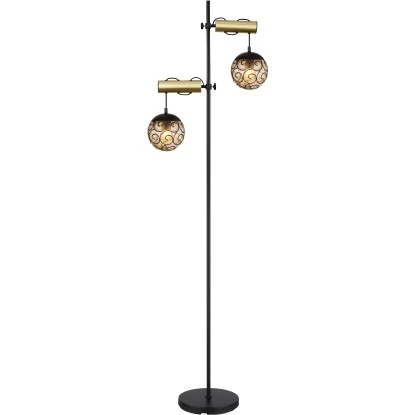 Globo Stehlampe Fitz 2-flammig Schwarz Matt-Gold Rauchfarben 510 X 250 X 1680 Mm 4 Globo Stehlampe Fitz 2-flammig Schwarz Matt-Gold Rauchfarben 510 X 250 X 1680 Mm – Bild 4